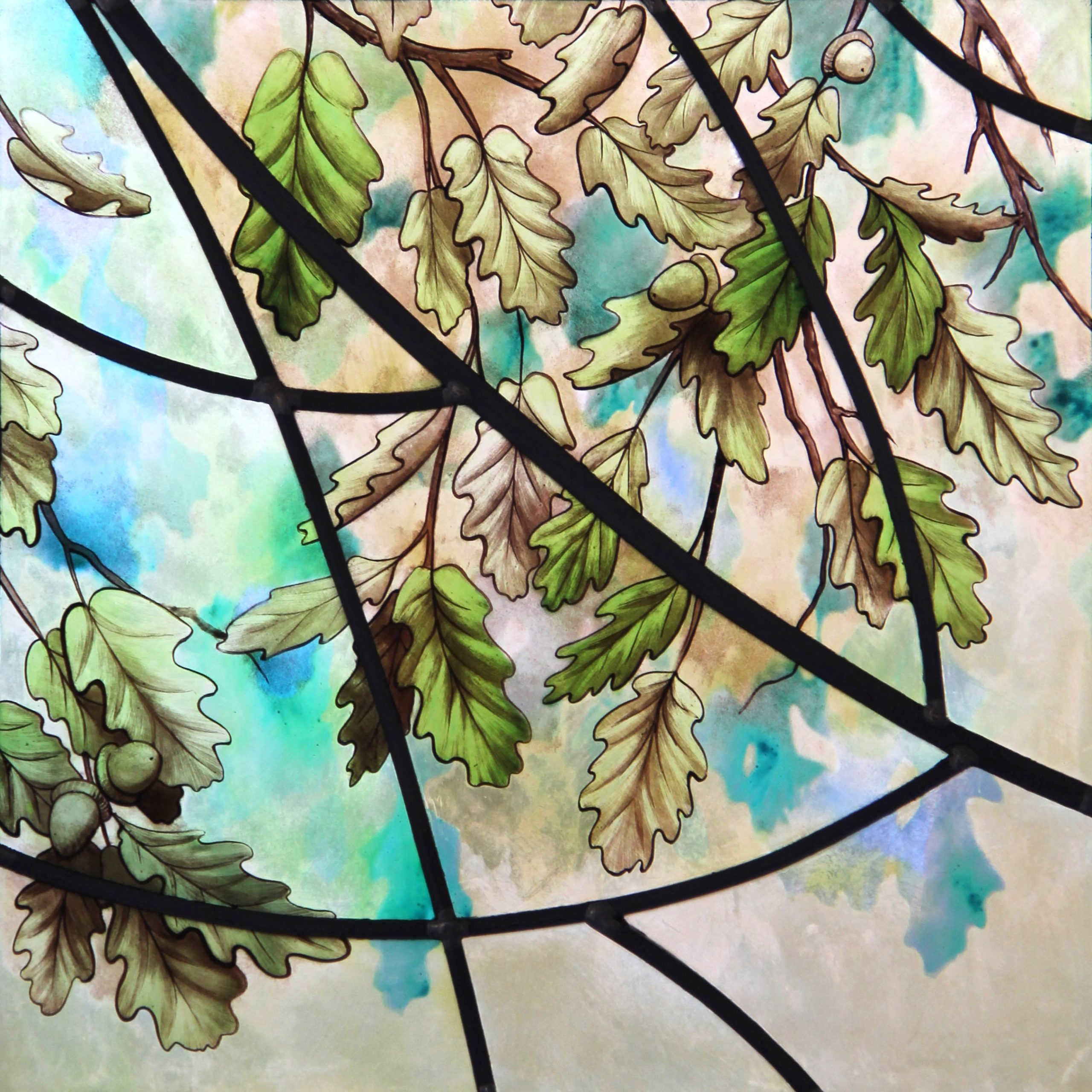 vitrail-feuilles-de-chene-creation-adelie-payen